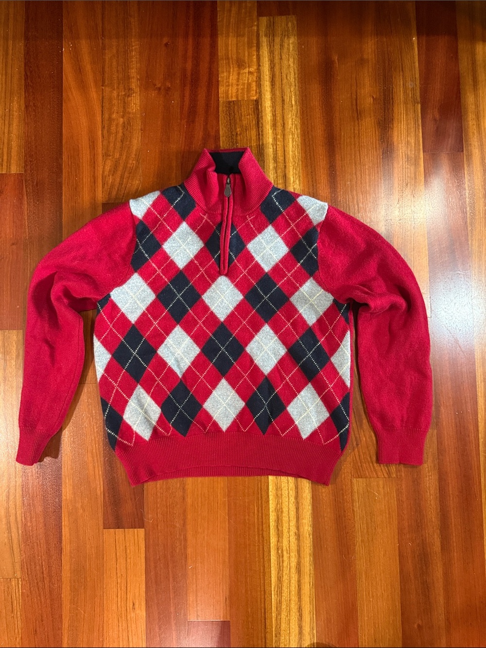 Brooks Brothers Red Argyle Quarter-Zip Merino Wool Sweater